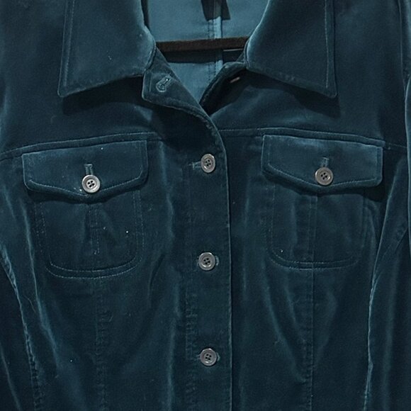 Jones New York Teal Blue Velvet Barn Jacket • Womens Plus Size 2X • Button Front - Picture 2 of 5